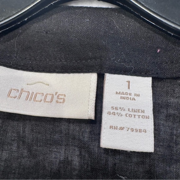 Chico's Sz 1 Women's Black Beaded Linen Blend Pullover Blouse Top Sz 8 - Picture 4 of 11